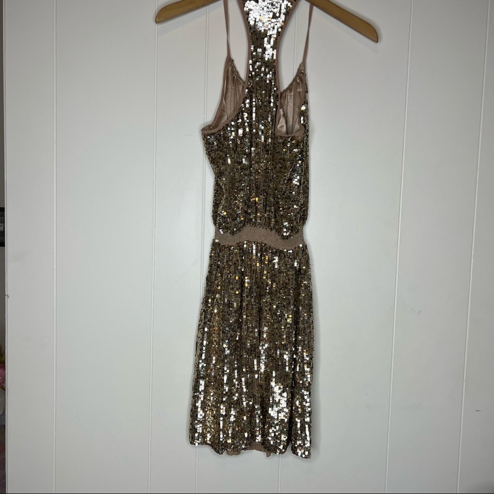 Parker Silk Gold Sequin Mini Dress Party Racerback Sz M - Picture 3 of 9